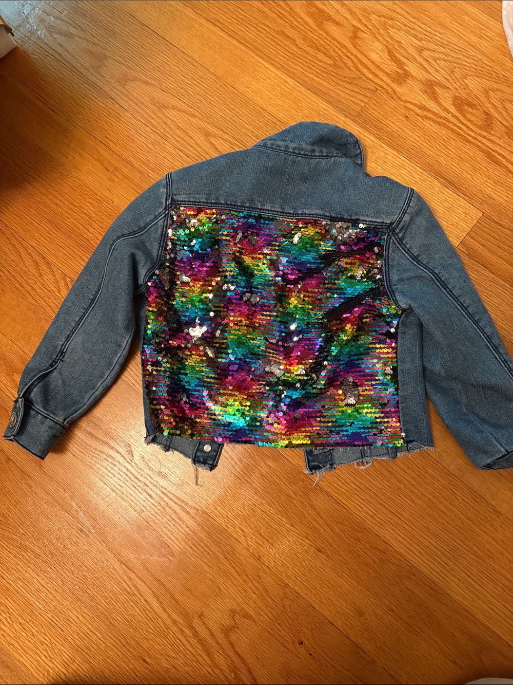 Size 8 Denim Jacket with Rainbow Sequin Back